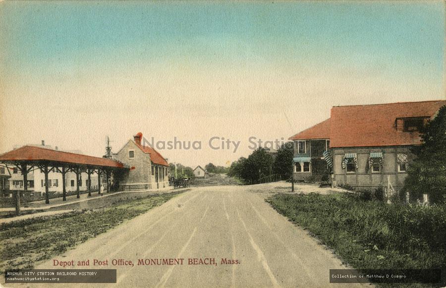 Postcard: Depot and Post Office, Monument Beach, Massachusetts